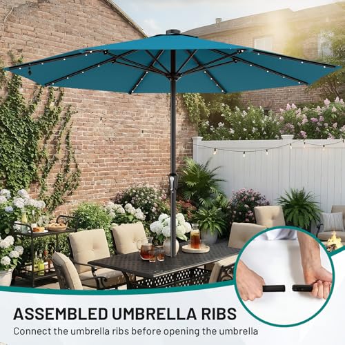 Image of AreShark 11FT Large Patio Umbrella with Solar Lights, Lighted Solar Umbrella with Crank, Outdoor Table Market Umbrellas for Garden, Deck, Backyard, Pool and Beach, Lake Blue