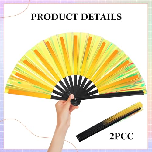 Image of Maitys Large Rave Fan Folding Handheld Fans 13'' Clap Fans for Line Dancing Clack Fan Holographic Festival Accessory for Martial Art Gift Performance, Includes 2 Pouch