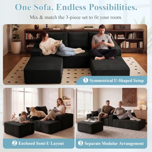 Image of Boneless Cloud Sectional Couch Modular Sofa with Ottoman for Living Room