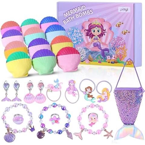 Mermaid Bath Bombs for Girls with Surprise Inside, 12pcs Shell Girls Bath Bombs with Mermaid Jewelry Toys for Kids, Kids Bubble Bath Bomb 3 4 Year Old Girl Valentine's Day Gift Mermaid Party Favors Cover