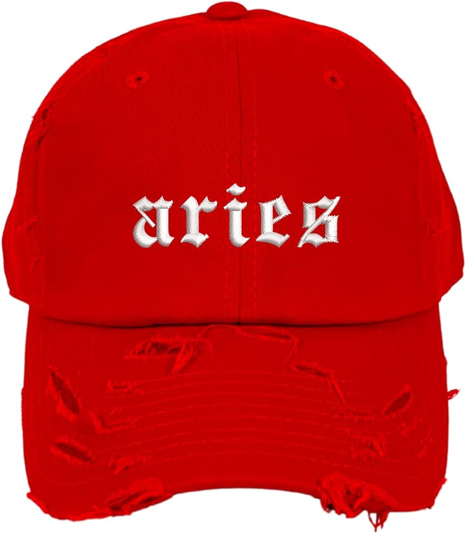 Aries Vintage Distressed Baseball Cap - Unisex Embroidered Distressed Baseball Hat