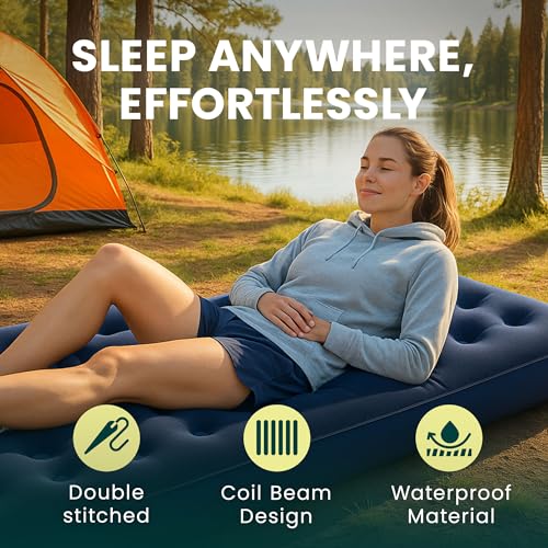 Green Haven Single Flocked Airbed – Lightweight Inflatable Camping Mattress with Waterproof Flocked Top – Portable Single Air Bed for Adults & Kids – Ideal for Festivals, Camping & Guest Use - Image 5