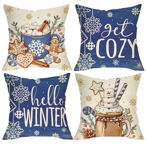 Fjfz Hello Winter Dark Blue Decorative Throw Pillow Covers 18