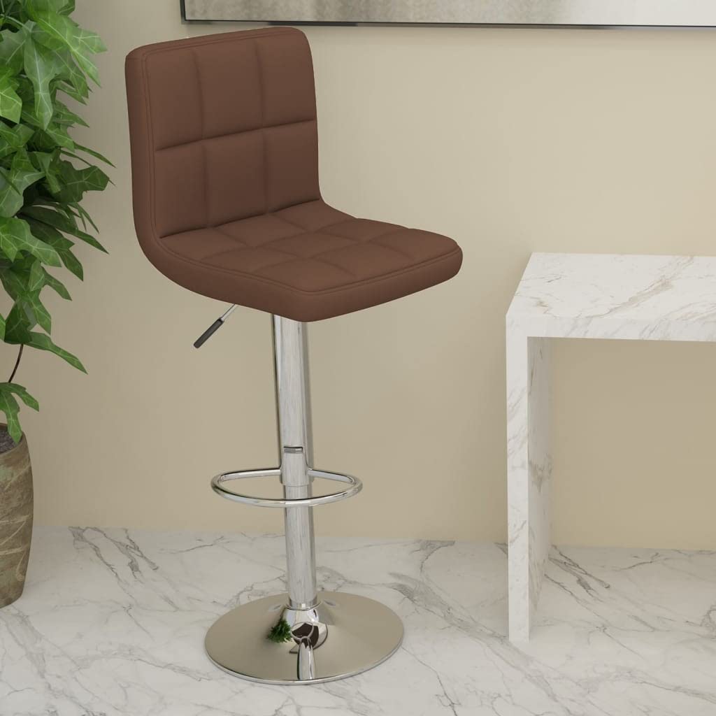 Taboret barowy brązowy materiał, taboret barowy z podnóżkiem i oparciem, obrotowy o 360 stopni, chromowany stelaż stalowy, idealny do kuchni, jadalni, baru i salonu