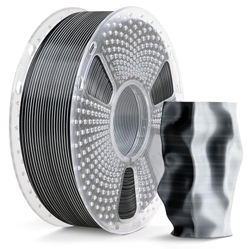 SUNLU Silk PLA Plus Filamento per stampante 3D, Filamento PLA+ Lucido a Doppio Colore da 1.75mm, 360° Svela Vari Colori, Precisione Dimensionale +/- 0.02mm, Bobina da 1kg, Nero Bianco
