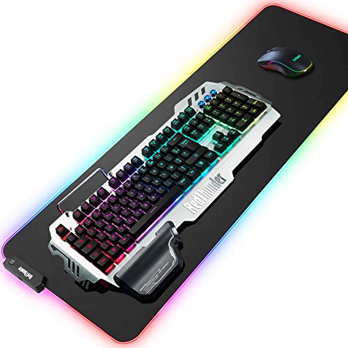 RedThunder Clavier de Jeu et Souris Combinés Avec Tapis de Souris, Clavier Semi-mécanique RVB, 7 Boutons Programmables Souris 6400DPI, Grand Tapis de Souris RVB épais