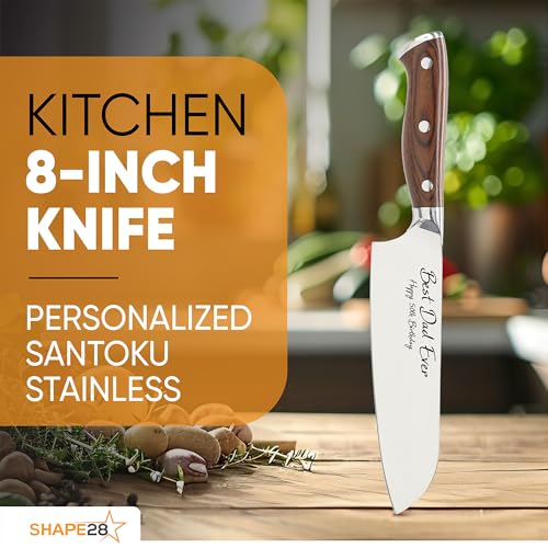 Image of Custom Santoku Stainless Kitchen 8-inch Knife with Sheath and Box, Laser Engraved Personalization Gift for Him, Her, Birthday, Housewarming, Anniversary, Kitchen Cooking Knife Gift Set