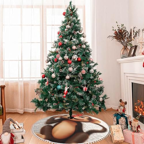 Jupe de sapin de Noël singe 121cm tapis rustique à pompons - 8