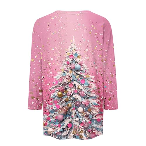 Image of Women Christmas Shirt 3 /4 Length Sleeve Henley Tops Xmas Outfits