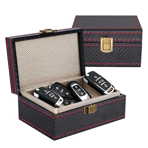 T MATYAL Faraday Box for Car Keys Signal Blocker Case | Faraday Cage Keyless Entry Protection | Holds 14 Keys | RFID Key Box Anti-Theft Car Security for Home & Travel | Carbon Fiber Pattern