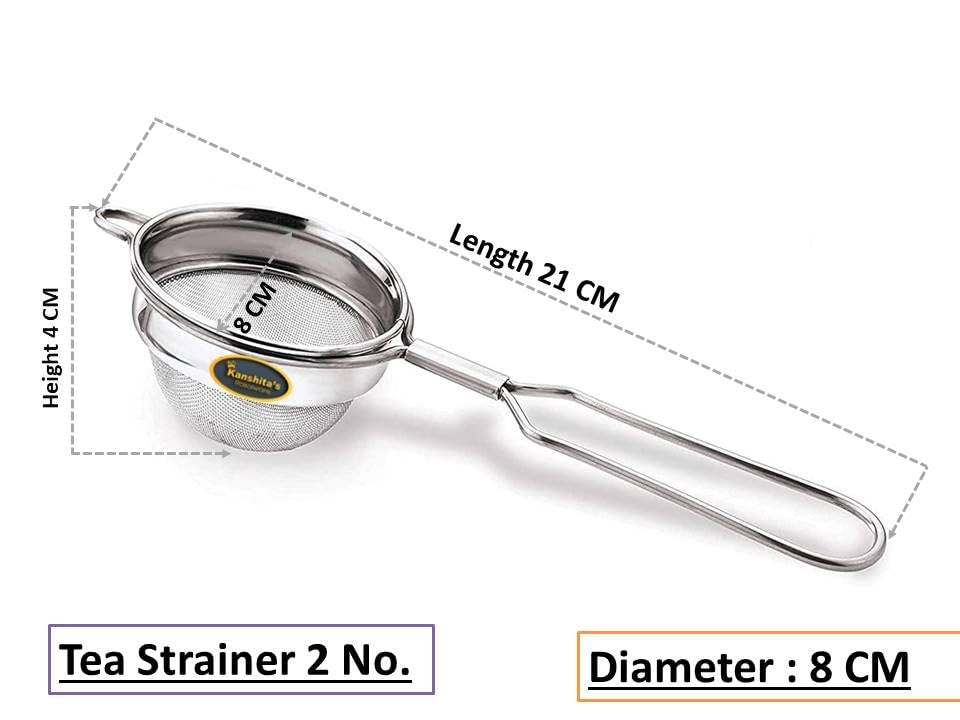 Image of Kanshita's Rasoiware Premium Stainless Steel Tea Strainer Set (7+8 cm) - Fine Mesh Chai Chhalni & Coffee Filter for Smooth Brewing
