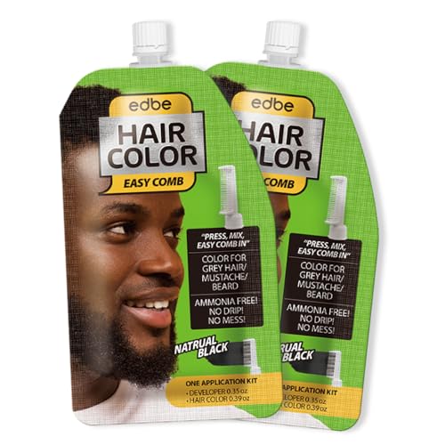 Edbe Hair Color Easy Comb Natural Black (2 Pack) - Grey Hair Mustache and Beard Coloring for Men with One Application Kit