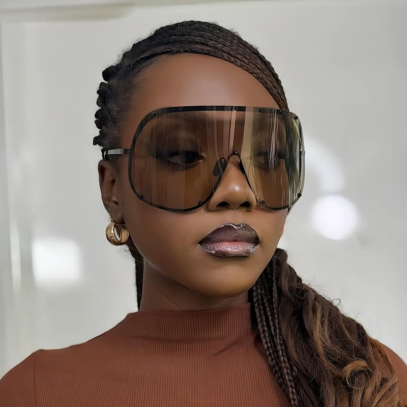 bullabulling Oversized Ladies Sunglasses Fashion Vintage Goggles Eyewear for Men Big Frame Rivet Sun Glasses UV400 5