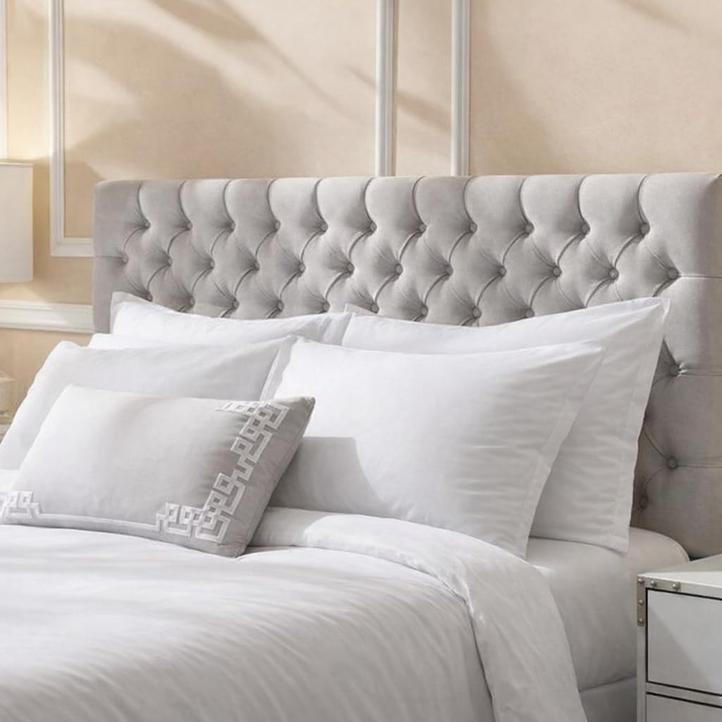 Spring Well Alton Upholstered Headboard Small Double 4ft and 36 inches Tall with Light Grey Naples Fabric Padded (4ft-36'' Tall)