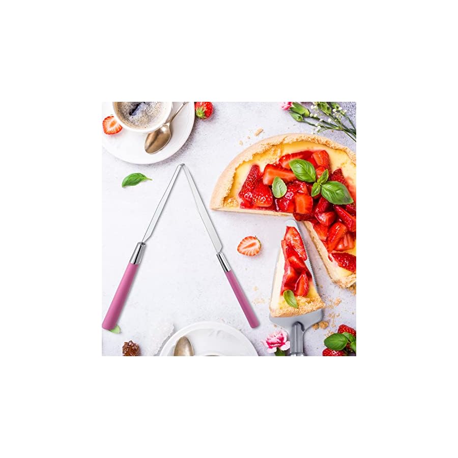 2 Pieces Cake Slicer Cutter Multi Function Stainless Steel Cake Spatula Stainless Steel Cake Server Set for Cakes Pie Desserts Pizza (Pink or Purple)