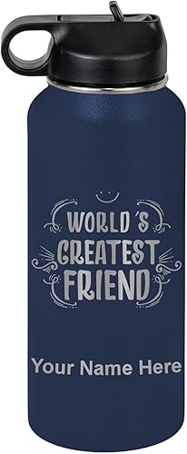 Miniatura 52 de LaserGram Personalized Water Bottle, World's Greatest Friend, Stainless Steel Double Wall Vacuum Insulated with Flip Top Straw, Custom Engraved Gift