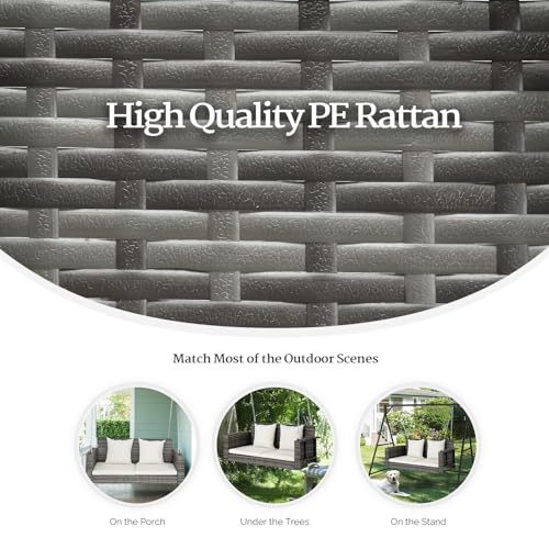Image of VINGLI 4FT Wicker Swing, Rattan Porch Swing, Outdoor Hanging Seat, Grey