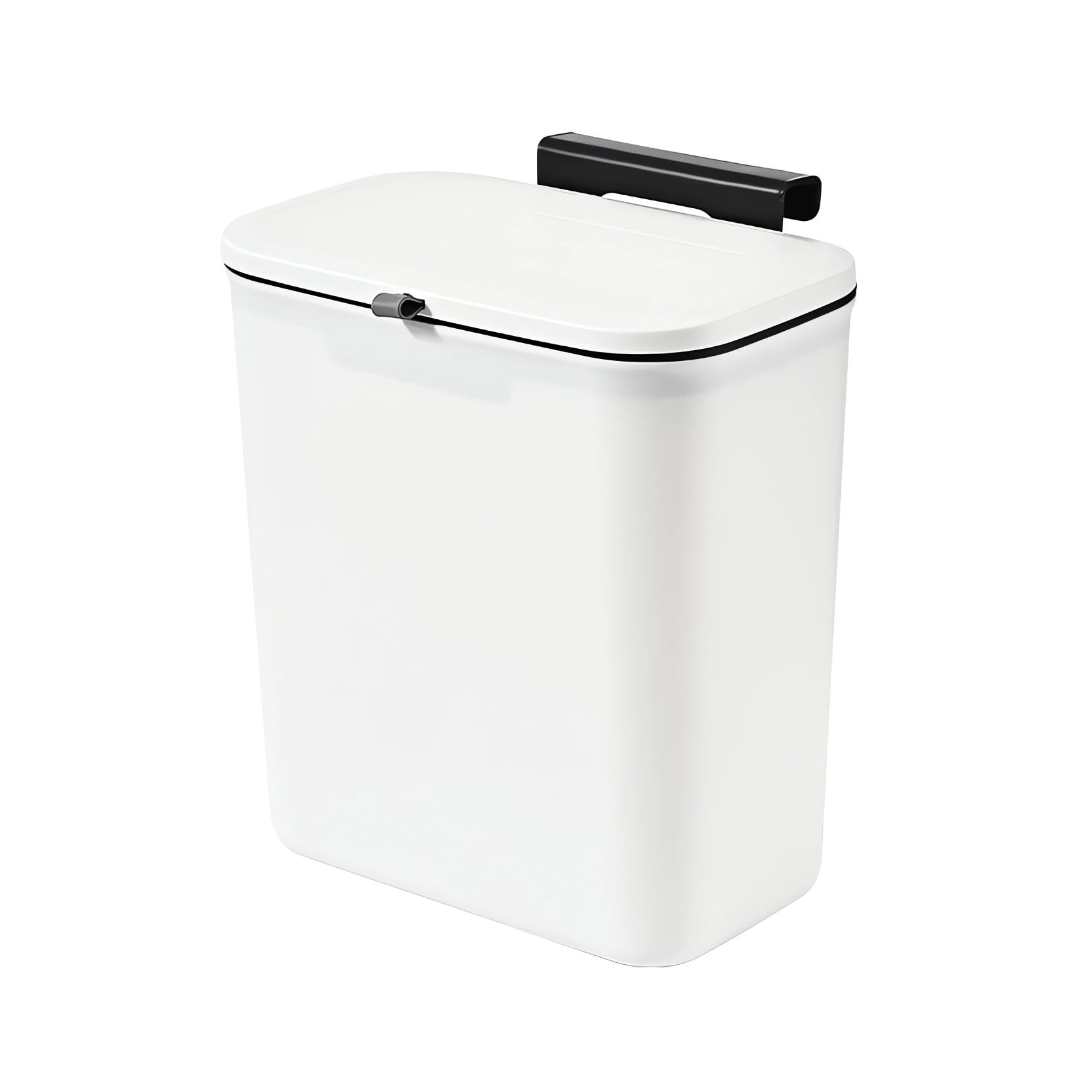 Hanging Kitchen Bin with Lid, Cabinet Door Rubbish Bin (White, 8.5L)