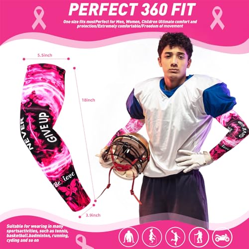 SNOWSTAR Sports Pink Ribbon Breast Cancer Awareness Arm Sleeve Compression Fit No Slip Football Flames2
