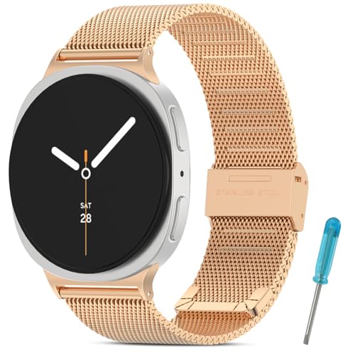 WindRen Metalen armbanden, compatibel met Samsung Galaxy Watch 8, armband 40 mm, 44 mm/8 Classic 46 mm, verstelbare reservearmbanden van roestvrij staal, roségoud