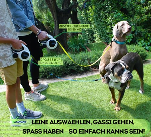 Snuggle Paws Ausziehbare Hundeleine 5m – Kompakt & Leicht: LED-Lampe, Integrierter Kotbeutelspender, Anti-Kau-Stahlseil, Reflektierendes Nylonband | Rollleine für kleine Hunde bis 20 kg