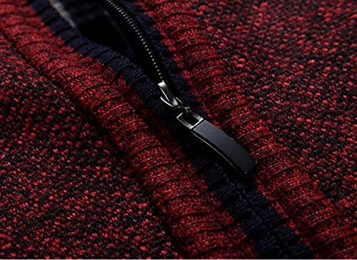 Yeokou Men's Slim Fit Zip Up Casual Knitted Cardigan Sweaters with Pockets (Medium, Wine Red)