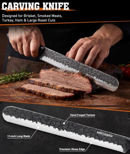 Naitesen 4PCS BBQ Brisket Knife Set With Roll Bag, Forged Butcher Knife Set - image 3