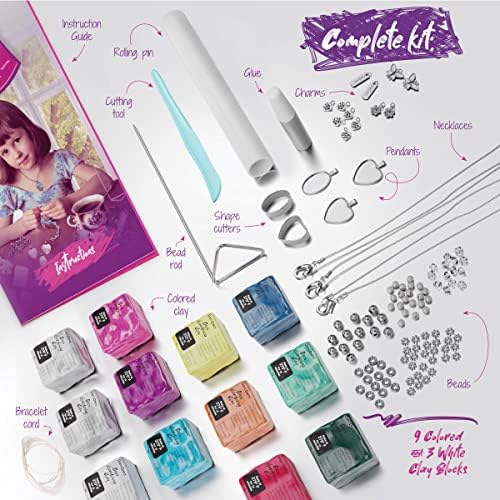 Dan&Darci Clay Jewelry Making Kit - Arts and Crafts Gifts for Girls Ages 8, 9, 10, 11 & 12 Teen Year Old - Fun DIY Girl Craft Gift Ideas for Creative Preteen Kids - Makes 3 Bracelets & 3 Necklaces 3