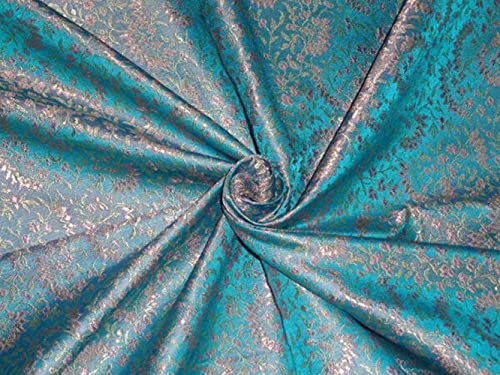 Brocado de seda, color azul aguamarina, rosa bebé y dorado claro, brocados y jacquards