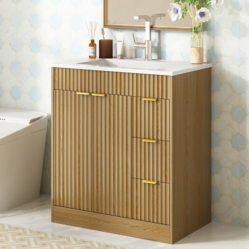 CARPETNAL 30 Inch Bathroom Vanity with Sink, Modern Fluted Bathroom