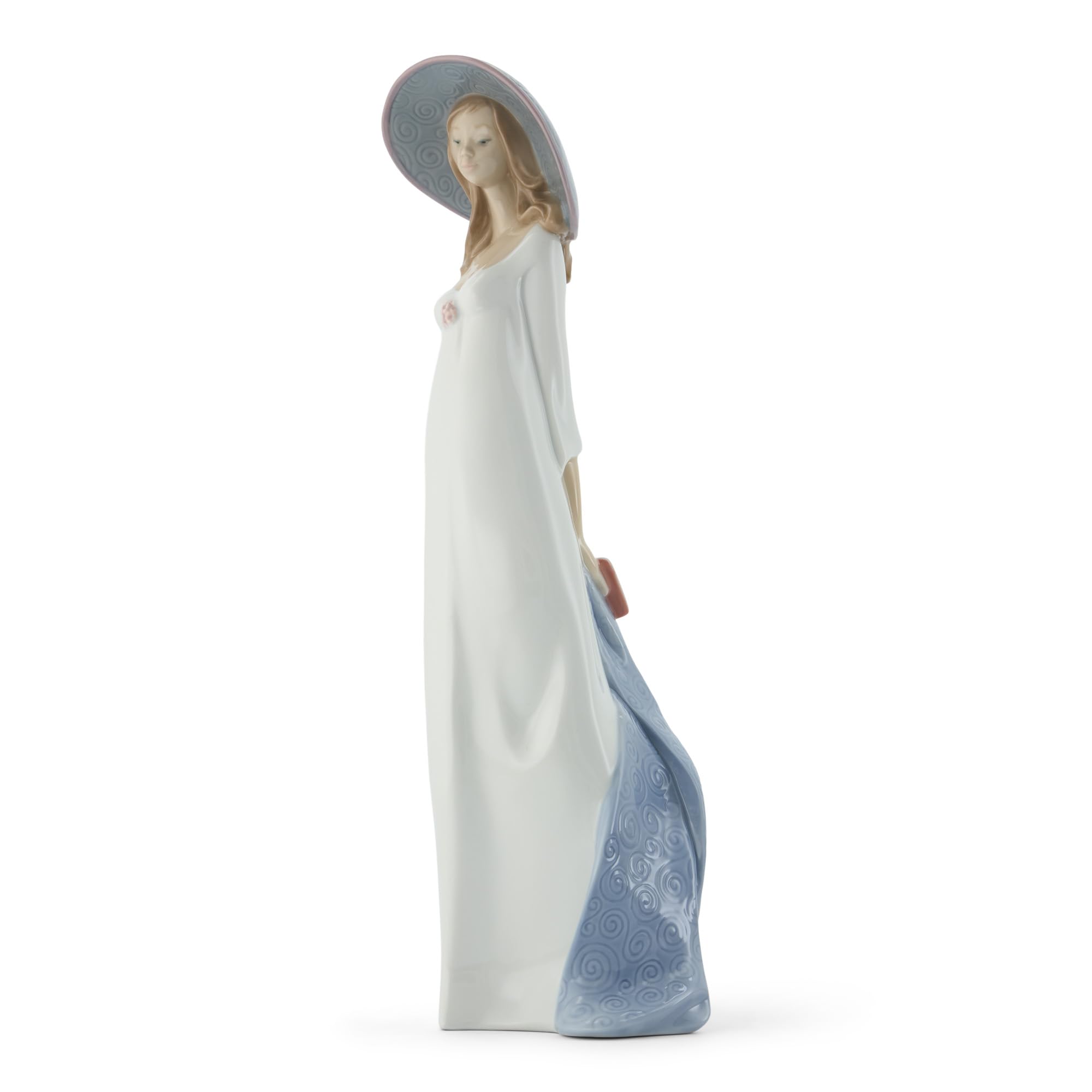 NAO Sol de Primavera. Figura Decorativa de Mujer en Porcelana Brillo. Escultura Ornamental Que Representa a Una Mujer con Vestido Blanco Sombrero para Celebrar la Frescura de la Primavera