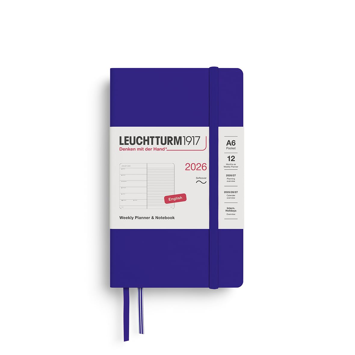 LEUCHTTURM1917 372699 Weekly Planner & Notebook Pocket (A6) 2026, Softcover, 12 Months, Ink, English