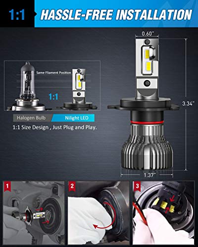 Nilight H4 Led Headlight Bulbs, 14000Lm H4/Hb2/9003 Hi/Lo Beam Led Headlight Bulb 6500K H4 Led Bulb Cool White Ip67 #TOP4
