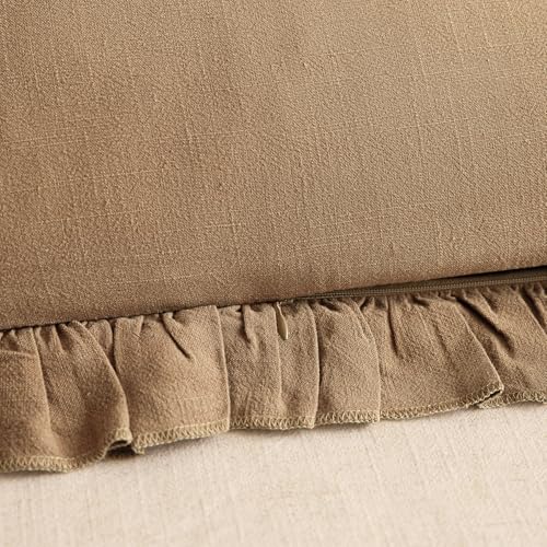 Image of Foindtower Set of 2 Decorative Soild Fringe Ruffle Throw Pillow Covers Soft Boho Farmhouse Cushion Cover Cozy Accent Retro Pillowcase for Couch Sofa Bed Living Room Home Decor,20x20 Inch,Orange Brown
