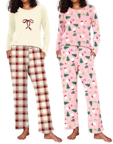 Ekouaer Women's 2 Pack Pajama Sets Long Sleeve Lounge Set Soft Comfy Pjs - image 1