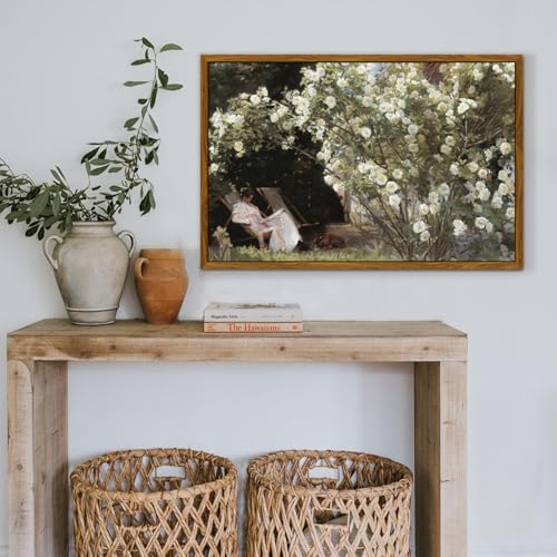 crmotu Vintage Framed Wall Art, Garden Women Canvas Art Prints, Rose Floral Classical Oil Paintings, Green Landscape Rustic Farmhouse Wall Decor Living Room Bedroom Bathroom Aesthetic Pictures 20x30in