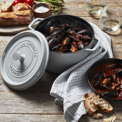 Image of Staub Cast Iron 7-qt Round Cocotte - White Truffle, Made in France