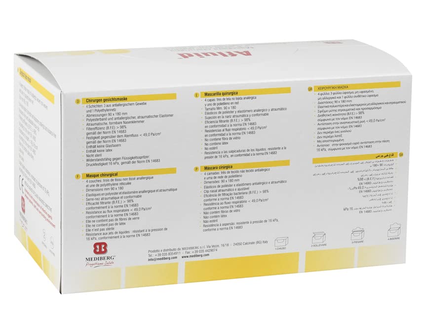 Afluid Mascarilla Quirúrgica 4 Capas BFE>98%, DM CE Clase I tipo IIR, No Estéril, Desechable, Azul Claro, Elásticos Hipoalergénicos, Almohadilla Nasal Conformable, 18 cajas de 50 unidades (900 pz )