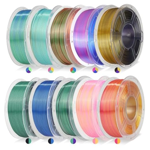 JAYO Silk Dual & Tri Color PLA Filament 1.75mm 10 Pack, Shiny Multicolor 3D Printer Filament Bundle, Blue-Green-Purple, Red-Yellow-Green & More, 1.1kg Spool Each, Compatible with Most FDM Printers