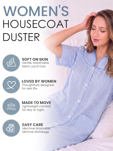Image of Casual Nights Women's Snap - Front House Dress Short Sleeve Woven Housecoat Duster Lounger Robe with Pockets