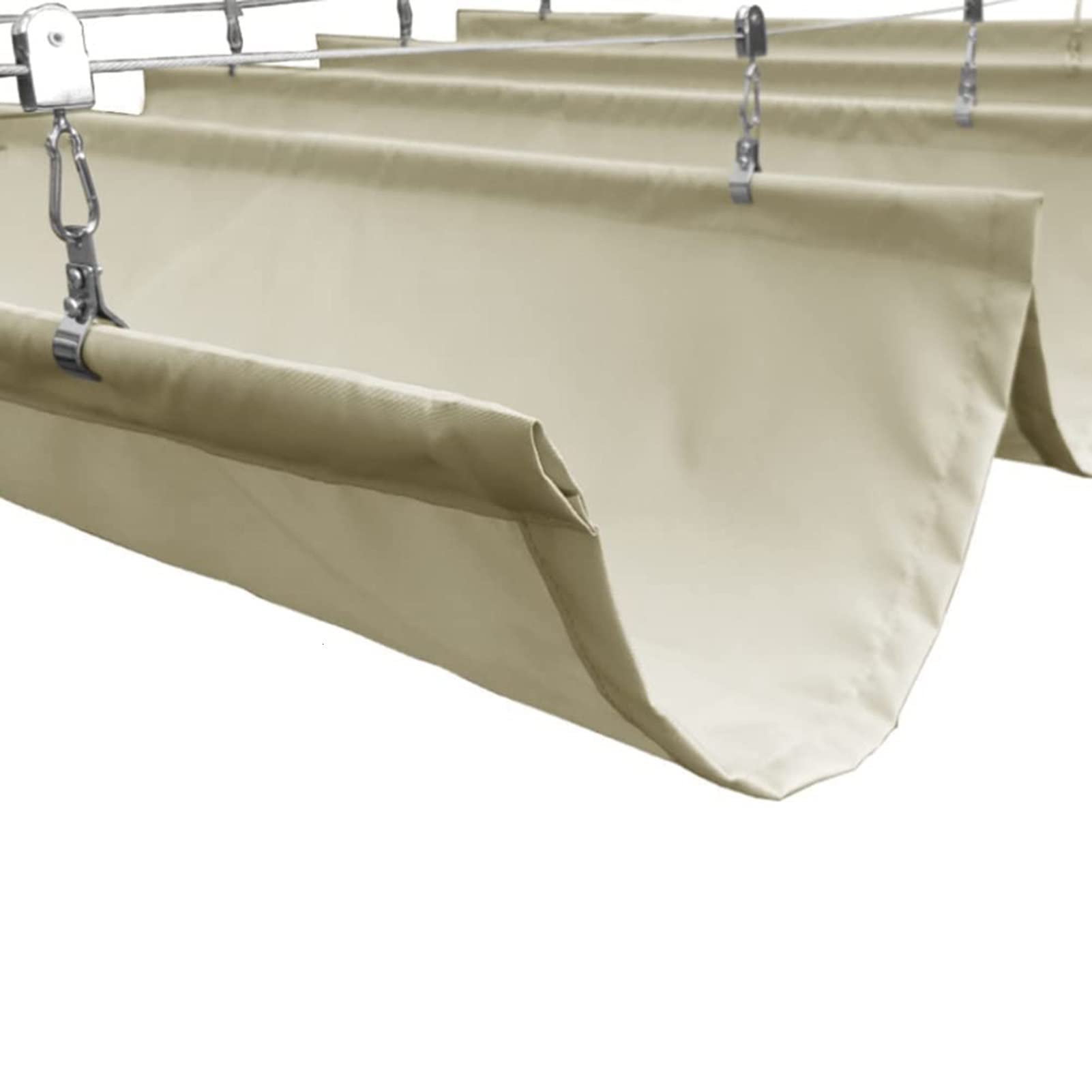 Pergola Waterproof Retractable Shade Cover, Replacement Slide On Wire Canopy Awning，280gsm Polyester Rainproof Sunscreen Roller Blind Kits for Patio Wood Frame，68 Sizes (Color : Off White, Si