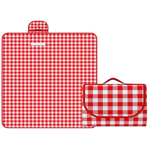 Picknickdecke, 200 X 300cm Extra große Dicke Picknickmatte, tragbare Faltbare Stranddecke mit Tragegriff, sandfest & feuchtigkeitsbeständig für Outdoor Camping Strand Familienpicknick, rot kariert