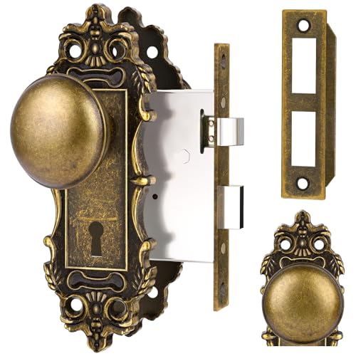 CEYMIO Mortise Lock Door Knobs Interior Bronze Door Knob Antique Door Handle Skeleton Key Privacy Vintage Door Locks for Bedrooms Bathroom