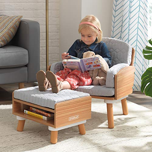 KidKraft Mid-Century Kid™ Upholstered Reading Chair & Ottoman with Storage, Furniture for Kids - Image 3
