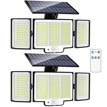 YOYONACY Solar Outdoor Lights, 2500LM 348 LED Motion Sensor Outdoor Lights with Remote, Bright 3 Heads Solar Powered Flood Lights, IP65 Waterproof Security Detection Lights for Outside, Yard, Patio