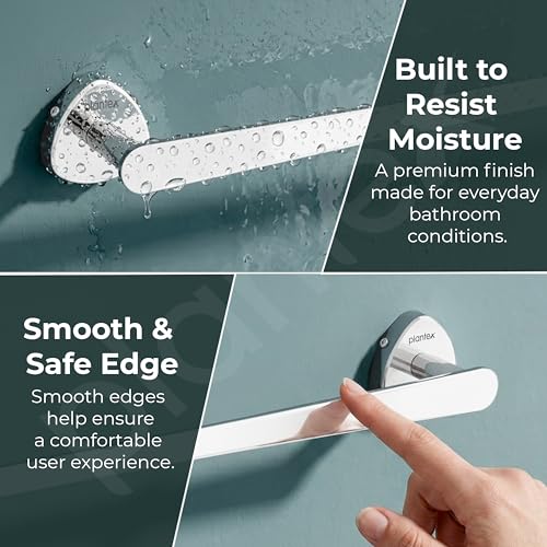 Image of Plantex J4 Stainless Steel Towel Holder in Bathroom /Cloth Hanger for Bathroom /24 Inch Single Towel Rod /Bathroom Accessories (Chrome Finish) Angel