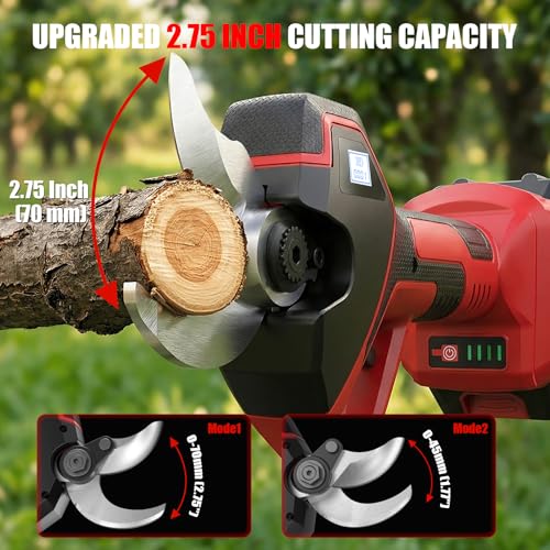 Image of (Upgraded Version) Electric Pruning Shears, Large 2.75 inch Cutting Diameter Brushless Motor Cordless Pruning Shears with LED Display, Battery Pruners with Replacement SK7 Blades, 2Pcs Batteries