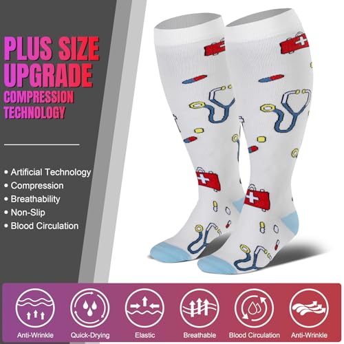 Image of Cerpite Plus Size Compression Socks 20-30 mmHg for Women & Men, Extra Wide Calf Compression Socks, Cushioned Breathable Support for Nurses, Travel, Running & Long Standing