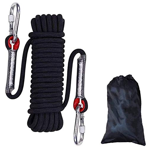 Cuerda de Escalada al Aire Libre, Cuerda de Seguridad con Mosquet�n, para Monta�ismo al Aire Libre, Campamentos Deportivos al Aire Libre, Escape, Lucha contra Incendios(Negro, Di�metro 10 mm)