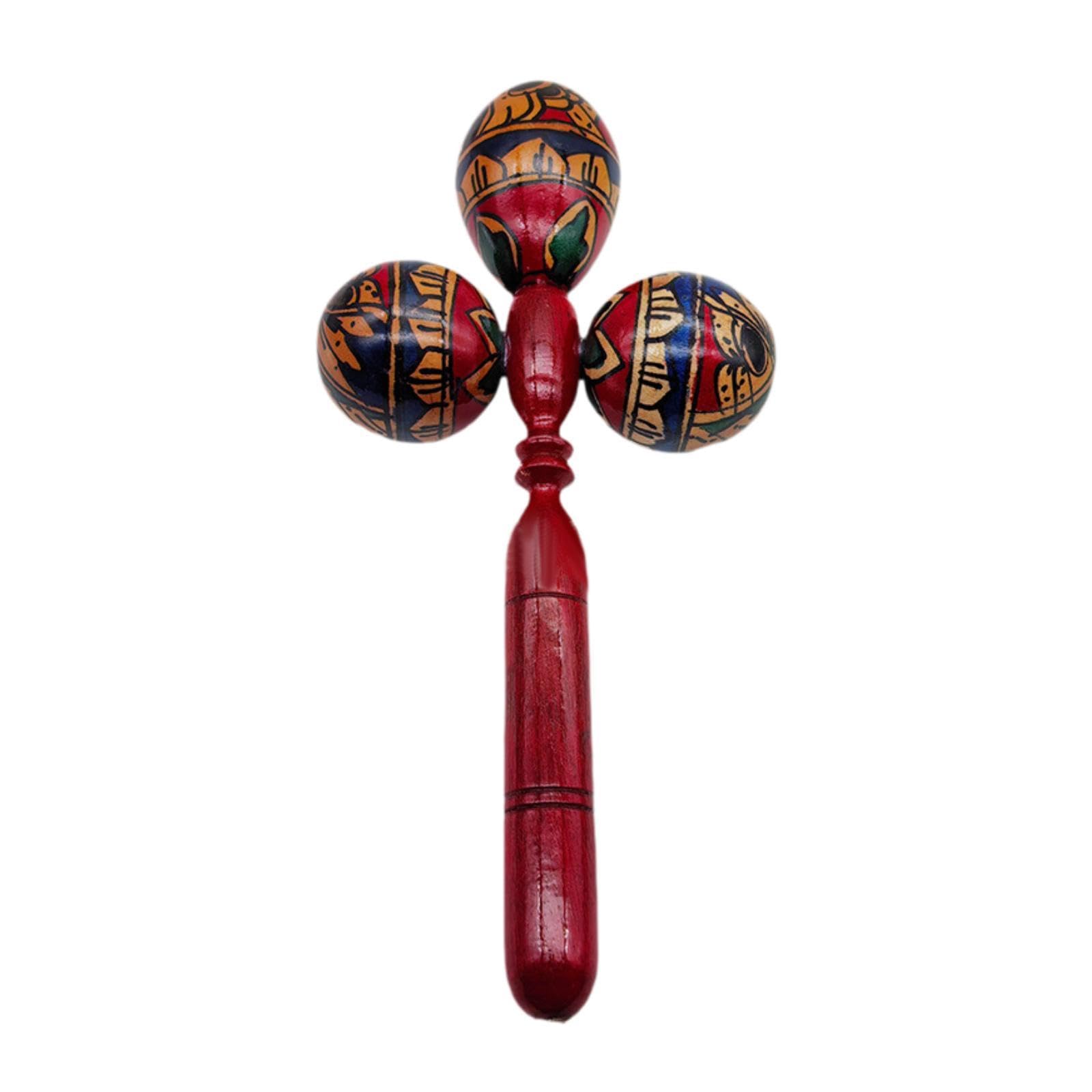 F Fityle Maraca Instrumento Música Triple Head Hand pintada Madera Pequeña Percusión de la mano de la mano para el juego Partido de la, Rojo